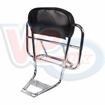 VESPA CHROME BACKREST WITH BLACK PAD AND FOLDING CARRIER – MADE IN ITALY